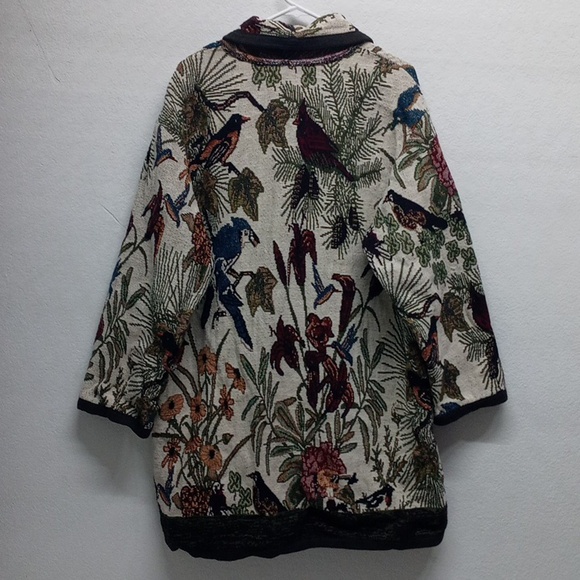 Vintage 80s-90s It’s In The Bag Unge-Potch-Ket Tapestry Bird/Floral Cardigan - Picture 5 of 7